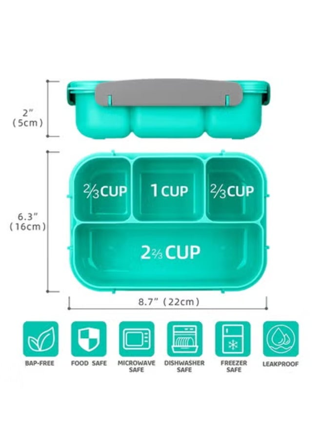 fantasize Bento Box,Bento Box Adult Lunch Box, Lunch Box Containers for Toddler/Kids/Adults, 1300ml-4 CompartmentsandFork, Leak-Proof, Microwave/Dishwasher/Freezer Safe, Bpa-Free(Green) - Image 2